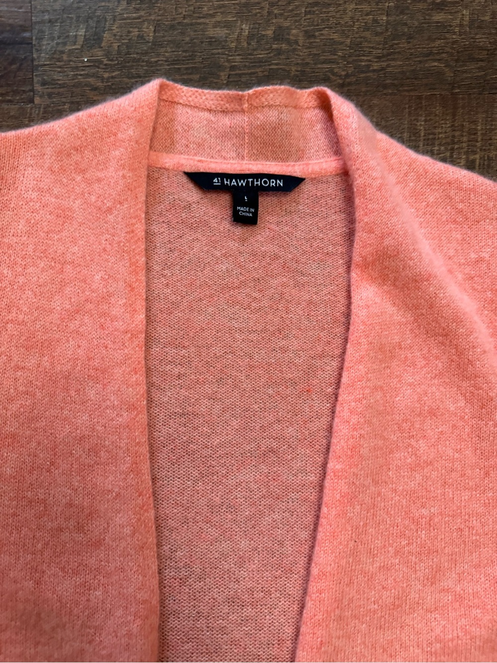 41 Hawthorn 100% Cashmere Cardigan Size Large Coral Pink Open Front Soft Luxury - Picture 2 of 7